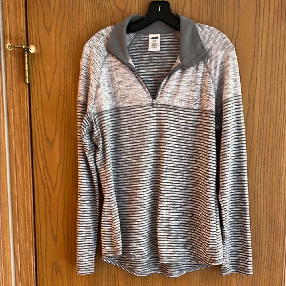 Avia Gray and White Striped Pullover